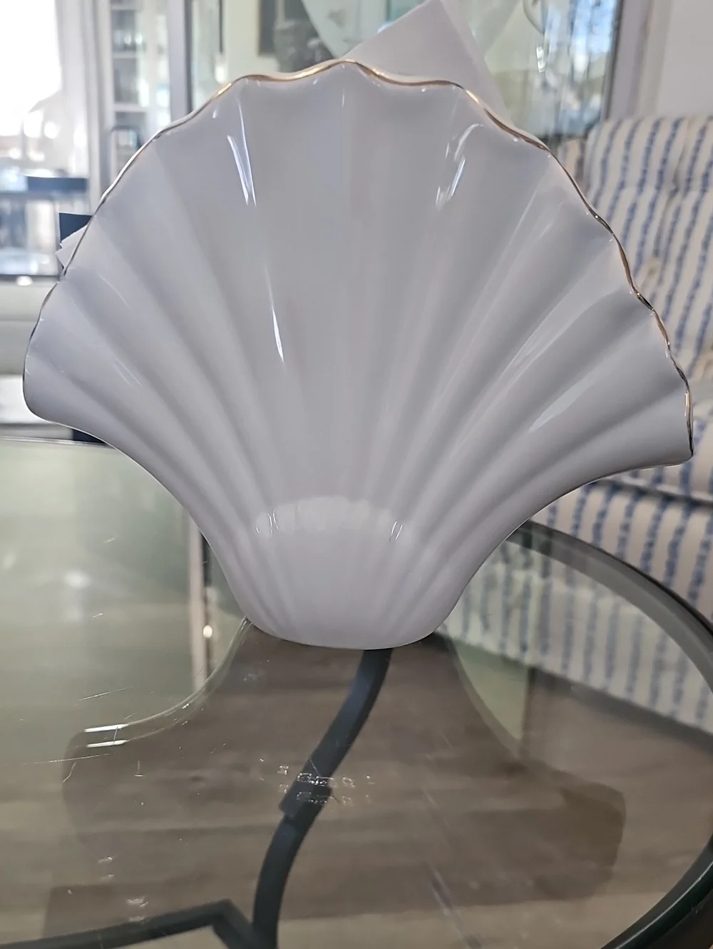 Lilly Pulitzer White Shell Vase with Gold Trim